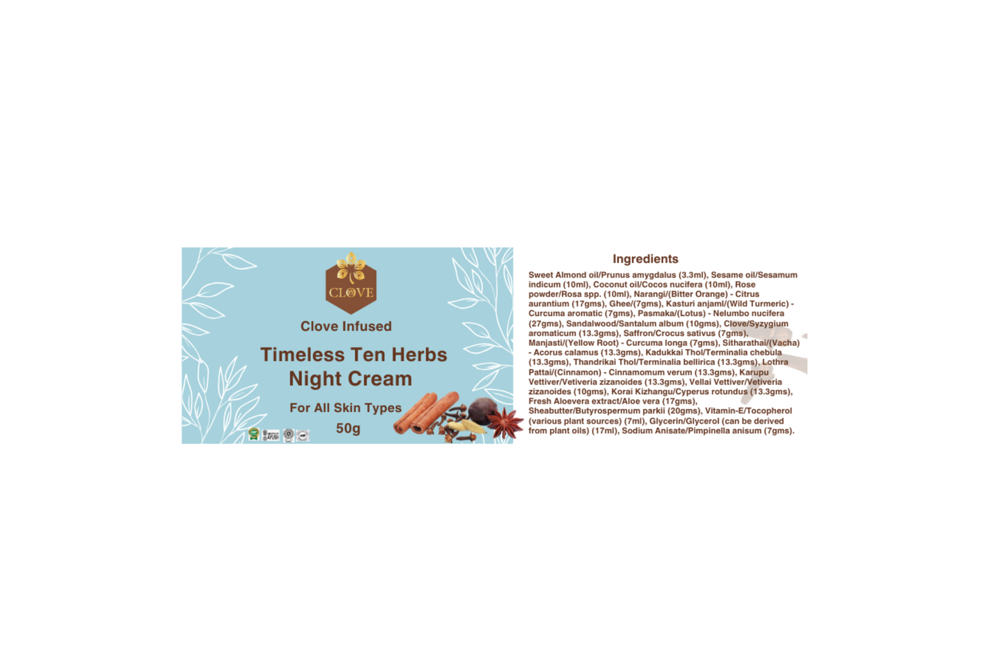 Clove Infused Timeless Ten Herbs Night Cream | 50g