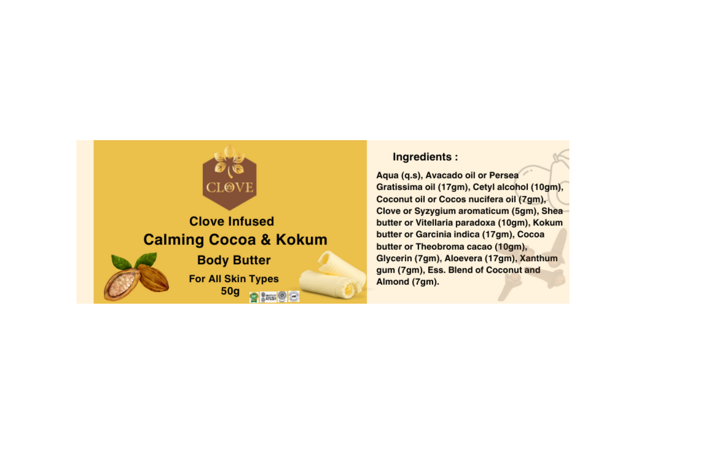 Clove Infused Calming Cocoa & Kokum Body Butter | 50g