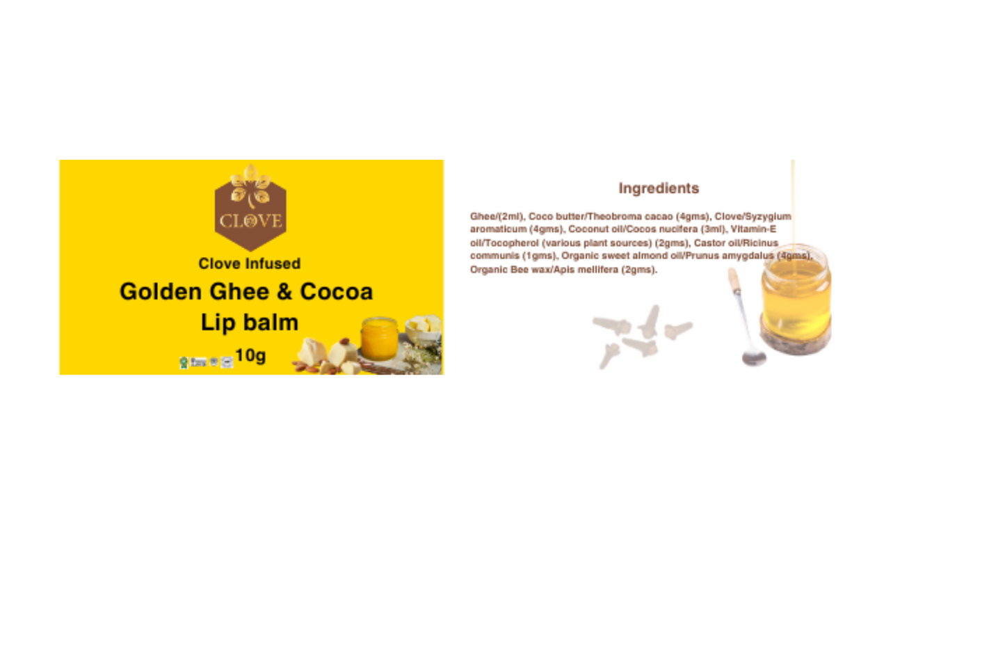 Clove Infused Golden Ghee & Cocoa Lip Balm | 10g