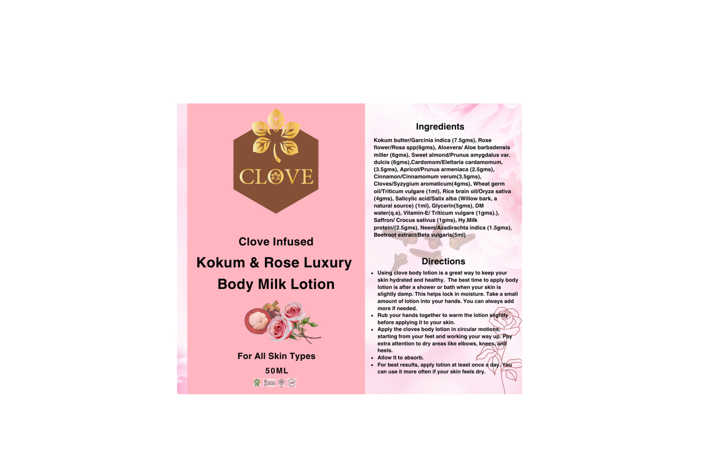Clove Infused Kokum & Rose Luxury Body Milk Lotion | 50ml