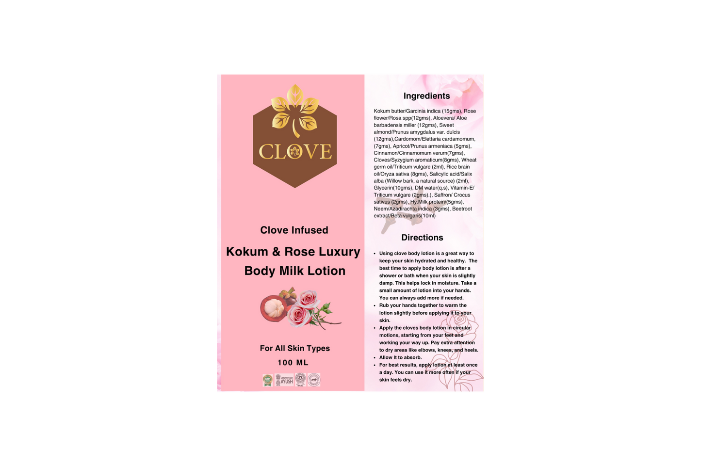 Clove Infused Kokum and Rose Luxury Body Milk Lotion | 100ml